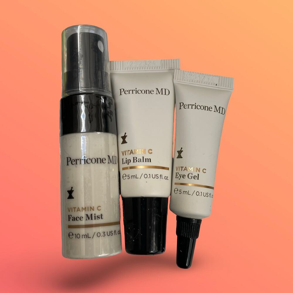 Perricone MD Skincare Travel Kit 3pc Vitamin C Face Mist Eye Gel Lip Balm SET
